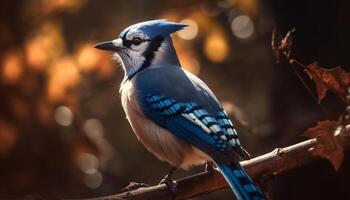 Perched on branch, nuthatch watches autumn forest generated by AI photo