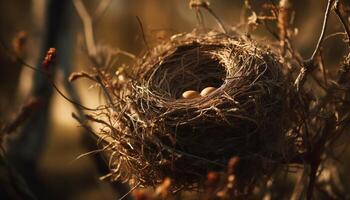 New life hatches in fragile bird nest generated by AI photo