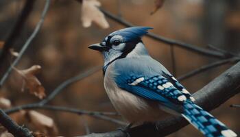 Small tit perching on branch, watching nature beauty generated by AI photo