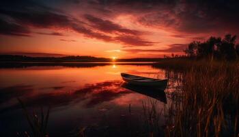 Tranquil scene of sun on nautical vessel generated by AI photo