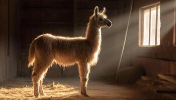 mullido alpaca roza en rural prado, linda retrato generado por ai foto