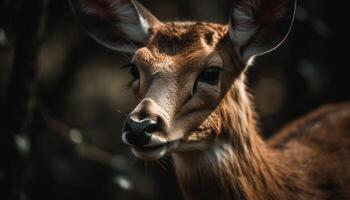 curioso ciervo en bosque, naturaleza belleza capturado generado por ai foto