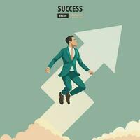 Business arrow concept with businessman with suit looking up into the sky and cloud. grow chart increase profit sales and investment. contemplating about being success and positive vector. vector