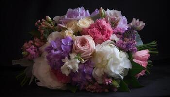 Fresh bouquet of pink and purple peonies generated by AI photo