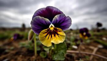 vibrante púrpura flor cabeza en prado frescura generado por ai foto