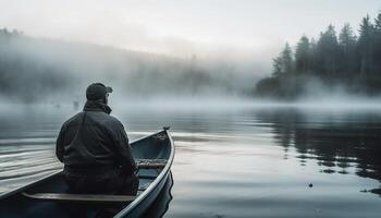 Solitude in nature, canoeing through tranquil waters generated by AI photo