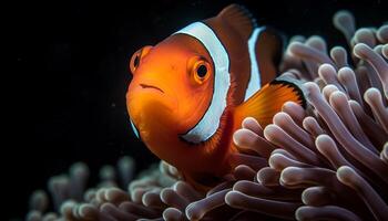 Colorful clown fish swim in vibrant reef generated by AI photo