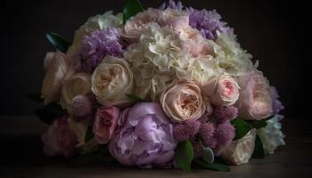 Fresh bouquet of pink and purple flowers generated by AI photo