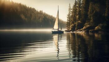 Sailing ship reflects tranquil scene in nature generated by AI photo