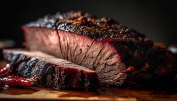 Juicy sirloin steak grilled to perfection indoors generated by AI photo