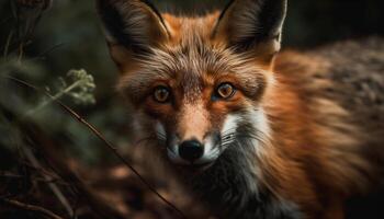 Cute fox staring, alert in natural beauty generated by AI photo