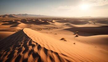 Sun over majestic sand dunes in Africa generated by AI photo