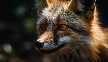 Cute fox in winter snow, alert and fluffy generated by AI photo