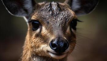 Deer nose and eye in selective focus generated by AI photo