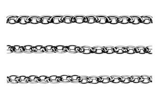 Set collection of metal chains silver. Black and white chain vector isolated on white