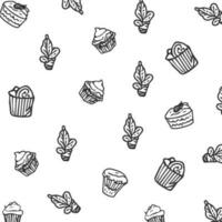 Seamless pattern cake and leaves. Hand drawn decoration element isolated on white background vector