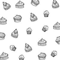 Cake seamless drawing pattern. Scribble backgrounds of various cake sketches vector