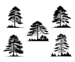 Set of tree silhouette vector illustration. Pine tree, fir tree, big old tree isolated on white