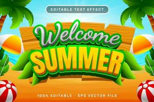 welcome summer 3d text effect and editable text effect with a beach background vector