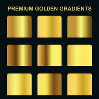 Set of gold metallic gradients and swatch gold gradients free vector. vector