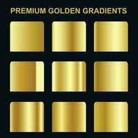 conjunto de oro metálico gradientes y muestra de tela oro gradientes gratis vector. vector