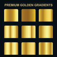 Set of gold metallic gradients and swatch gold gradients free vector. vector