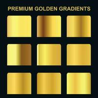 conjunto de oro metálico gradientes y muestra de tela oro gradientes gratis vector. vector