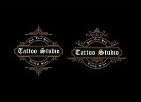 logotipo de marco antiguo. etiqueta antigua. adecuado para estudio de tatuajes, barbería, etiqueta de whisky, vino, cerveza, elaboración de cerveza, salón, tienda, señalización. vector