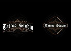 Vintage frame logo. Antique label. Suitable for tattoo studio, barber shop, whiskey label, wine, beer, brewing, salon, shop, signage. vector