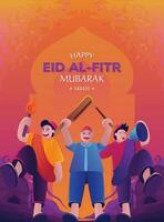 Ramadán carteles eid al-fitr. Ramadán venta. eid al-fitr tema con el concepto de un mezquita cúpula. vector ilustración