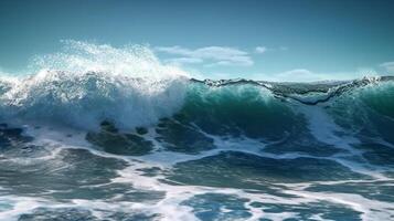 cerca arriba de alto mar ola y azul cielo antecedentes. generativo ai. foto