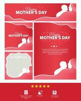 Collection of happy mothers day vector designs. different designs with hearts and valentines on pink background.