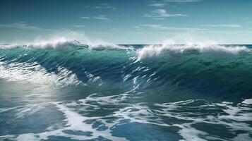 cerca arriba de alto mar ola y azul cielo antecedentes. generativo ai. foto