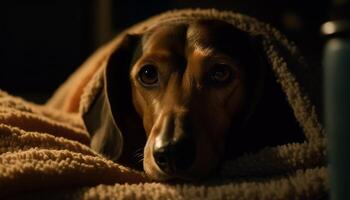 mullido perrito cerca arriba retrato, mirando a cámara generado por ai foto