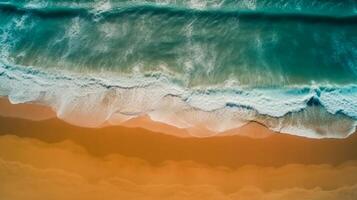 Top view aerial image from drone of an stunning beautiful sea landscape beach with turquoise water. Beautiful Sand beach with turquoise water. photo