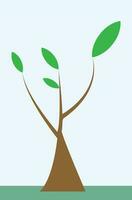 un pequeño árbol con pequeño hojas, árbol a primavera tiempo, azul cielo, corto árbol, verde y azul y marrón colores, árbol ilustración vector, maletero y hojas, pequeño hoja, adecuado para educativo contenido vector