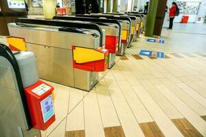 Osaka, Japan, 2018- Perspective view of entrance automatic ticket machines at numba subway station, Osaka, Japan. photo