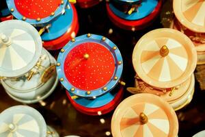 Top view and crop colorful of music box in carousel horse roofs sale in music box museum, Otaru, Japan. photo