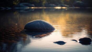 Tranquil scene of water reflects autumn landscape generated by AI photo