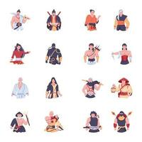 Bundle of Samurai Characters Flat Icons vector