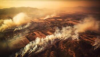 Burning mountain range creates dangerous aerial view generated by AI photo