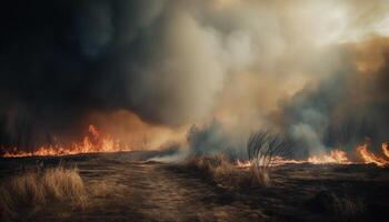 Inferno destroys forest, nature physical structure demolished generated by AI photo