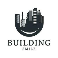 Urban design inspiration for a U-shaped tall building with a smile. Real estate logo. Design illustration, template, city symbol vector