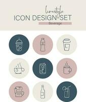 estilo de línea icono diseño conjunto bebida vector