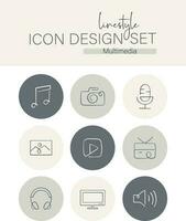 Linestyle Icon Design Set Multimedia vector