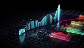 Glowing blue wave pattern shows financial growth generated by AI photo