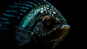Sharp striped fish swimming in coral reef, natural beauty underwater generated by AI photo