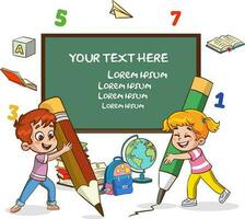 Vector Illustration of Kids Learning at the School Board with Place for Your Text