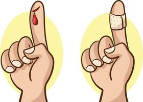 Finger with cut and bandages vector illustration