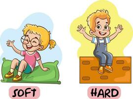 Opposite words for soft and hard cartoon vector